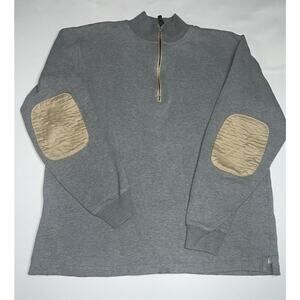 Woolrich Pullover Mens Size Med Classic Gray 1/4 Zip Elbow Patches Sweatshirt